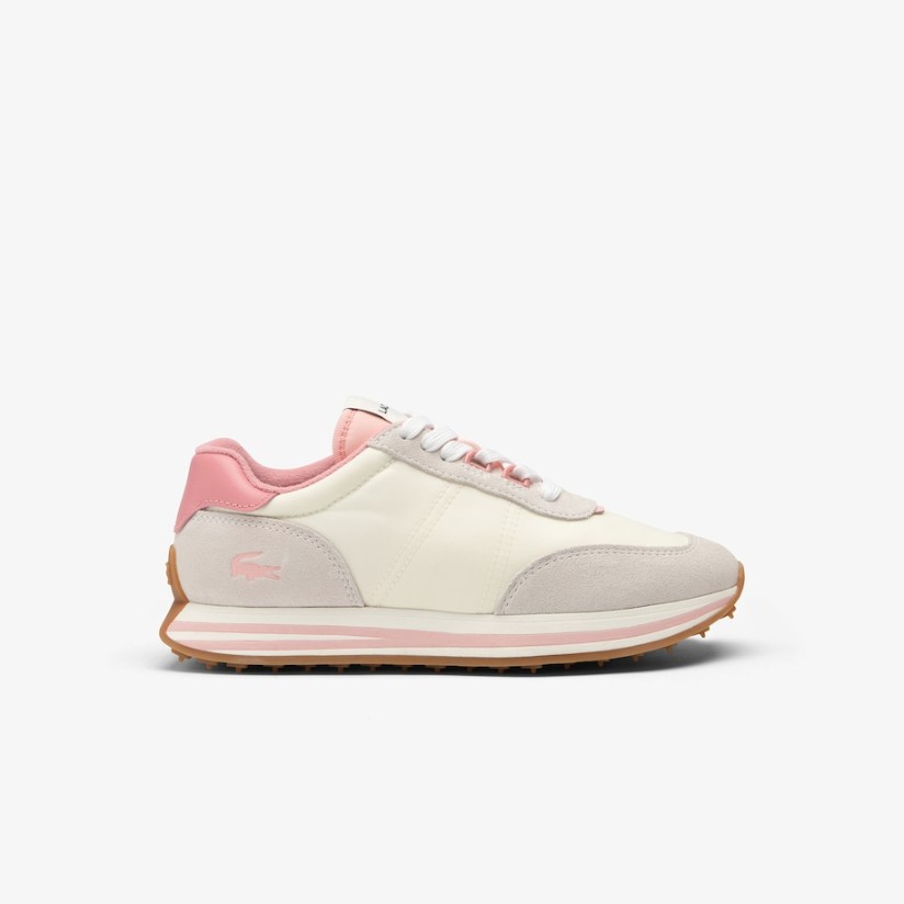 DEPORTIVO WOMENS L-SPIN STRIPE SOLE TEXTILE SNEAKERS OFF WHITE / PINK